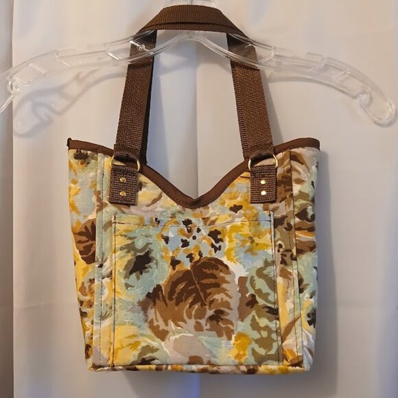New Roses Floral Mini Tote Shopper Handbag Double handle Carryall Yellow Blue Br - Picture 8 of 11